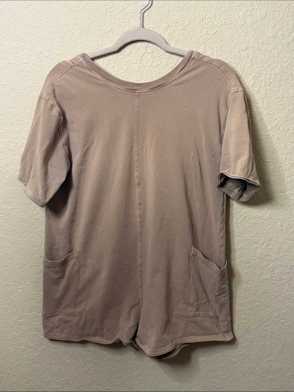 Free People Short Sleeve Pocket Romper in Taupe Beige